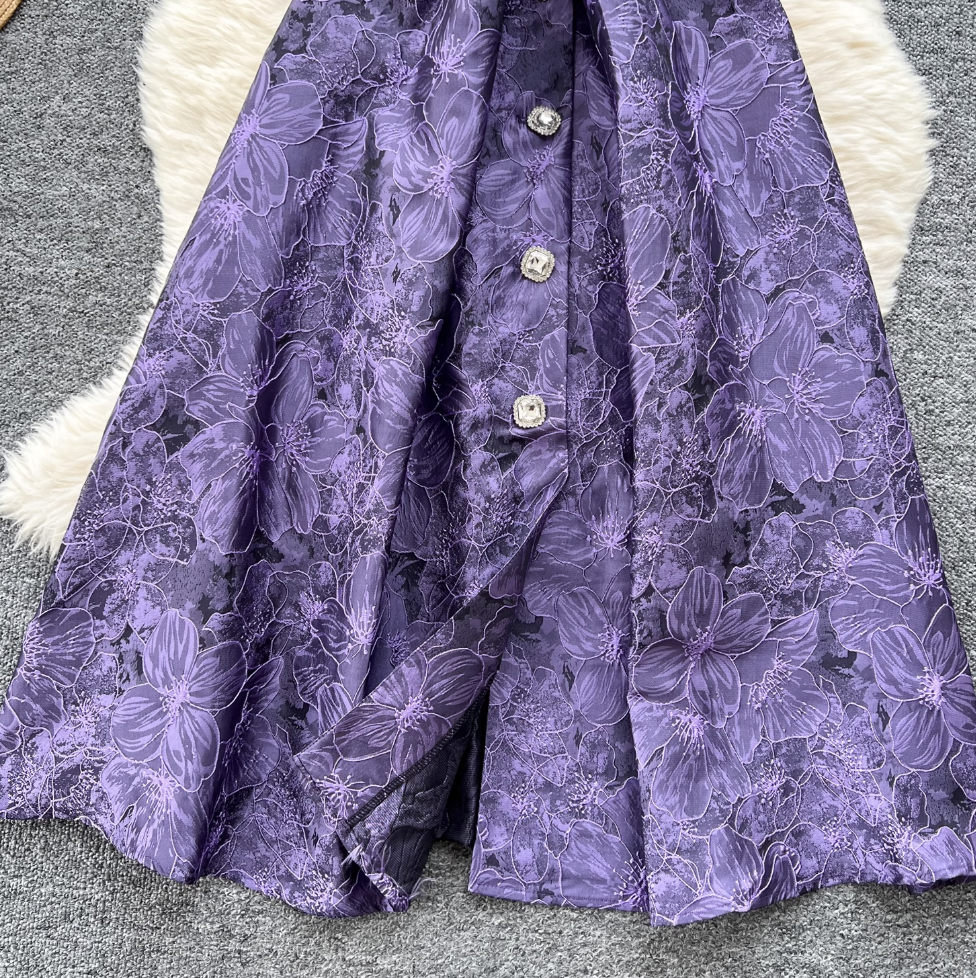 French Style Jacquard Sleeveless Shirt Dress