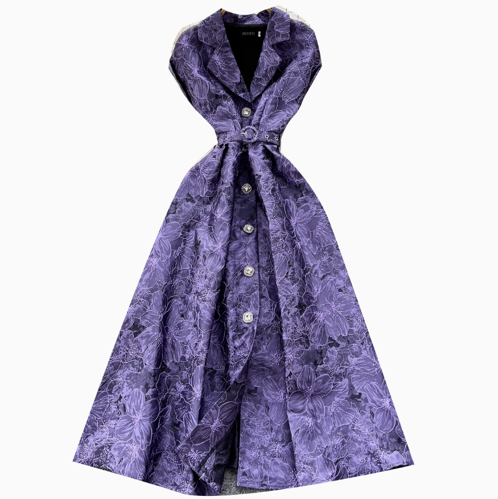 French Style Jacquard Sleeveless Shirt Dress