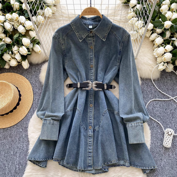 Chic Denim Shirt Dress with Belt