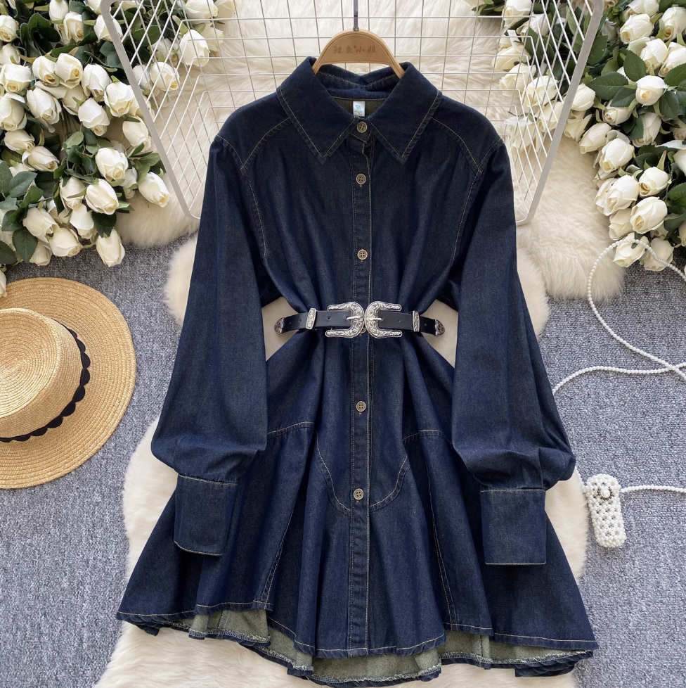 Chic Denim Shirt Dress with Belt