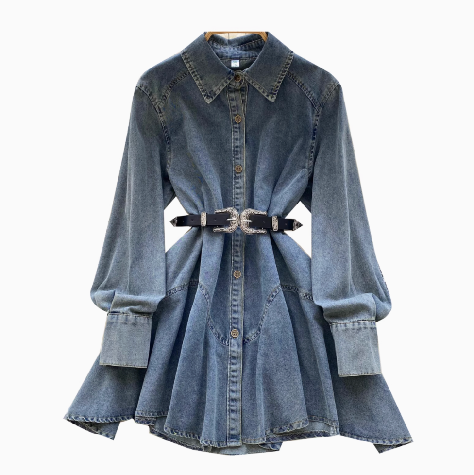 Chic Denim Shirt Dress with Belt