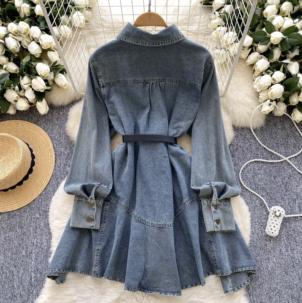 Chic Denim Shirt Dress with Belt