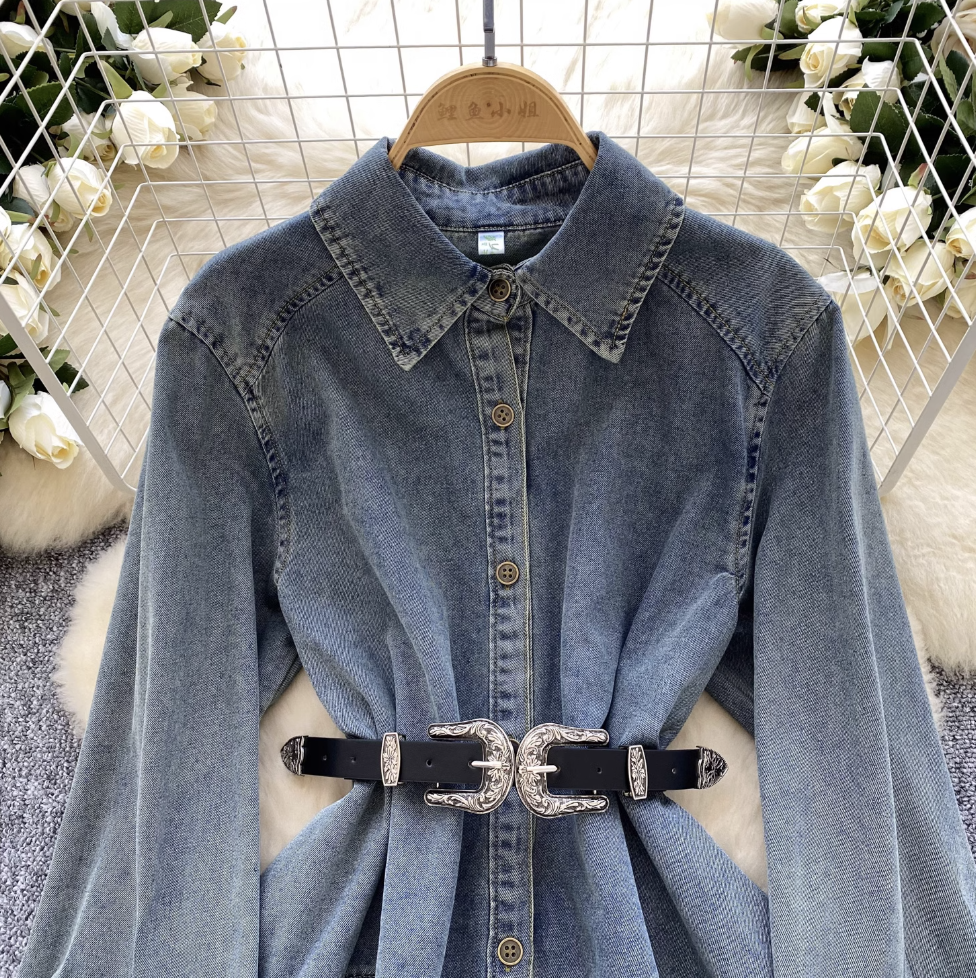 Chic Denim Shirt Dress with Belt