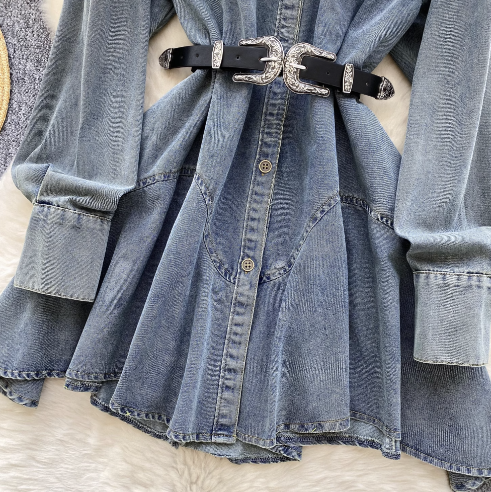 Chic Denim Shirt Dress with Belt