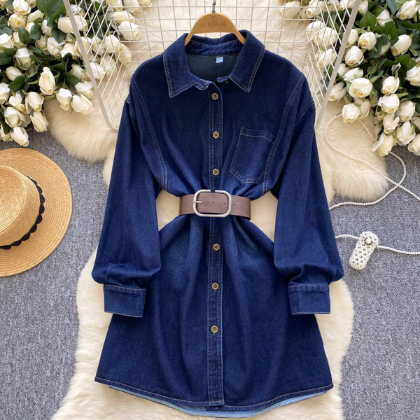 Vintage Blue Denim Shirt Dress