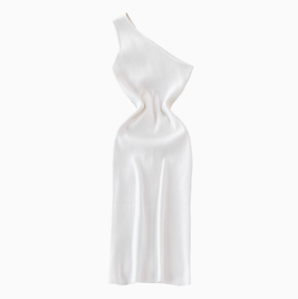 Slant Neckline Slim-fit Knitted Dress