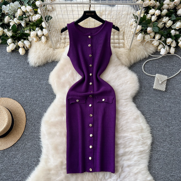 Round Collar Sleeveless Cardigan Dress