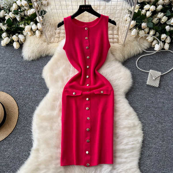 Round Collar Sleeveless Cardigan Dress