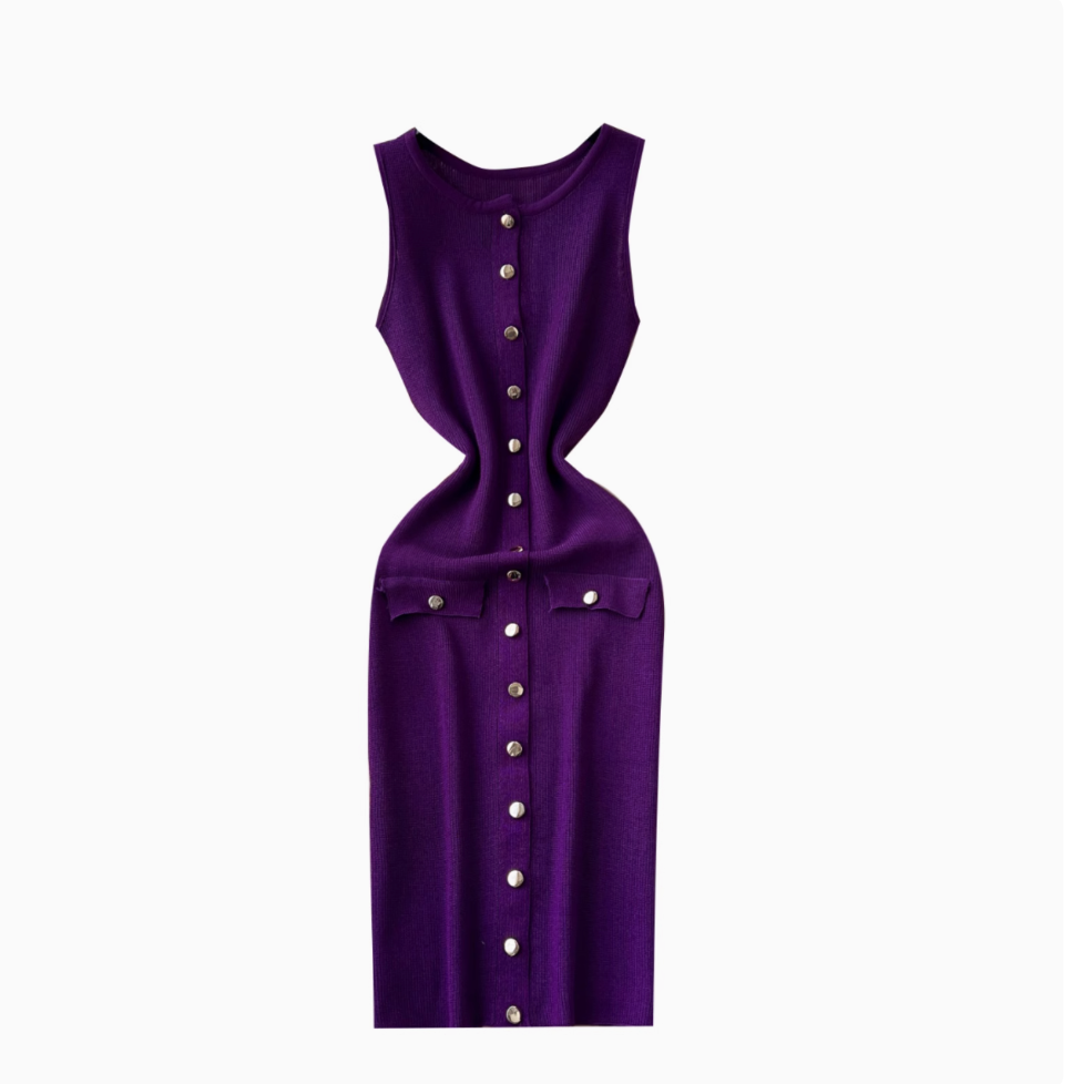Round Collar Sleeveless Cardigan Dress