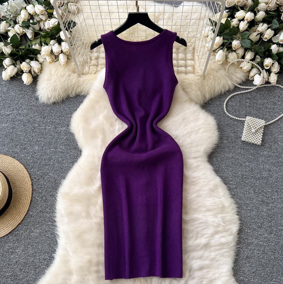 Round Collar Sleeveless Cardigan Dress