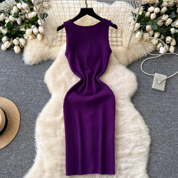 Round Collar Sleeveless Cardigan Dress