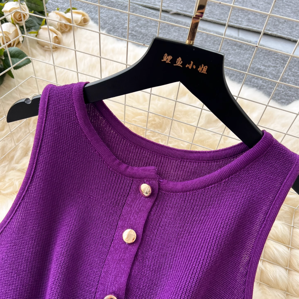 Round Collar Sleeveless Cardigan Dress
