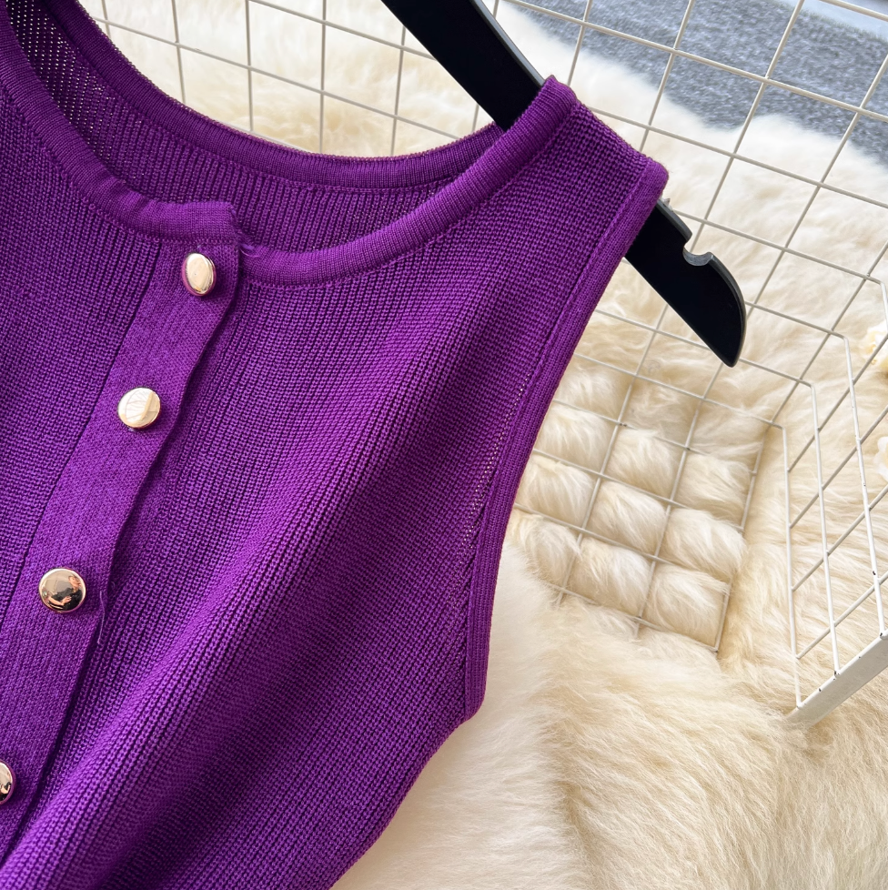 Round Collar Sleeveless Cardigan Dress
