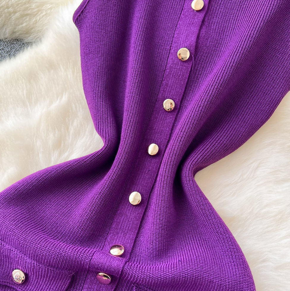 Round Collar Sleeveless Cardigan Dress
