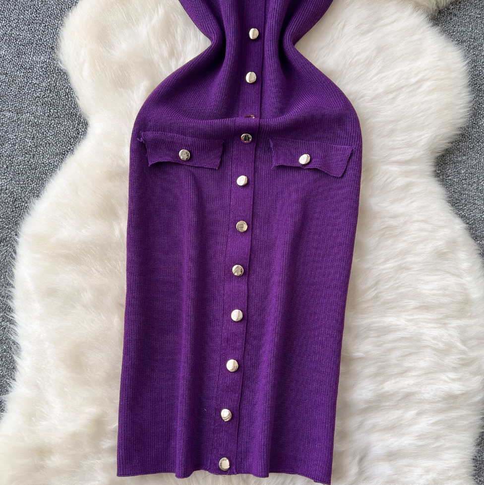 Round Collar Sleeveless Cardigan Dress