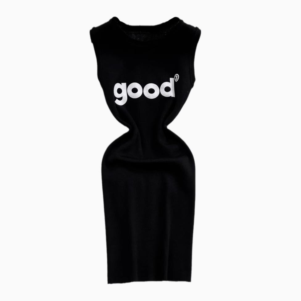 Round Collar Monogrammed Print Knit Dress