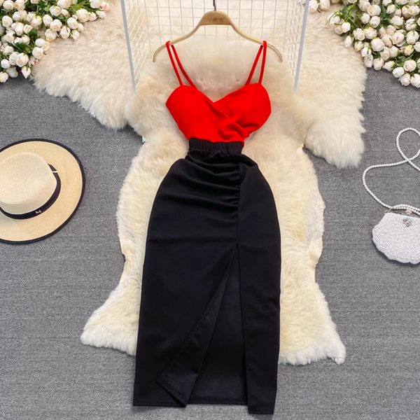Elegant Color Blocking Patchwork Slip Dress