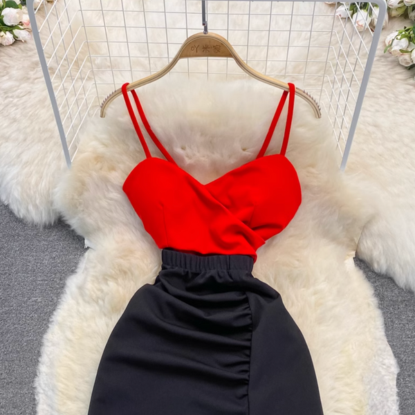 Elegant Color Blocking Patchwork Slip Dress