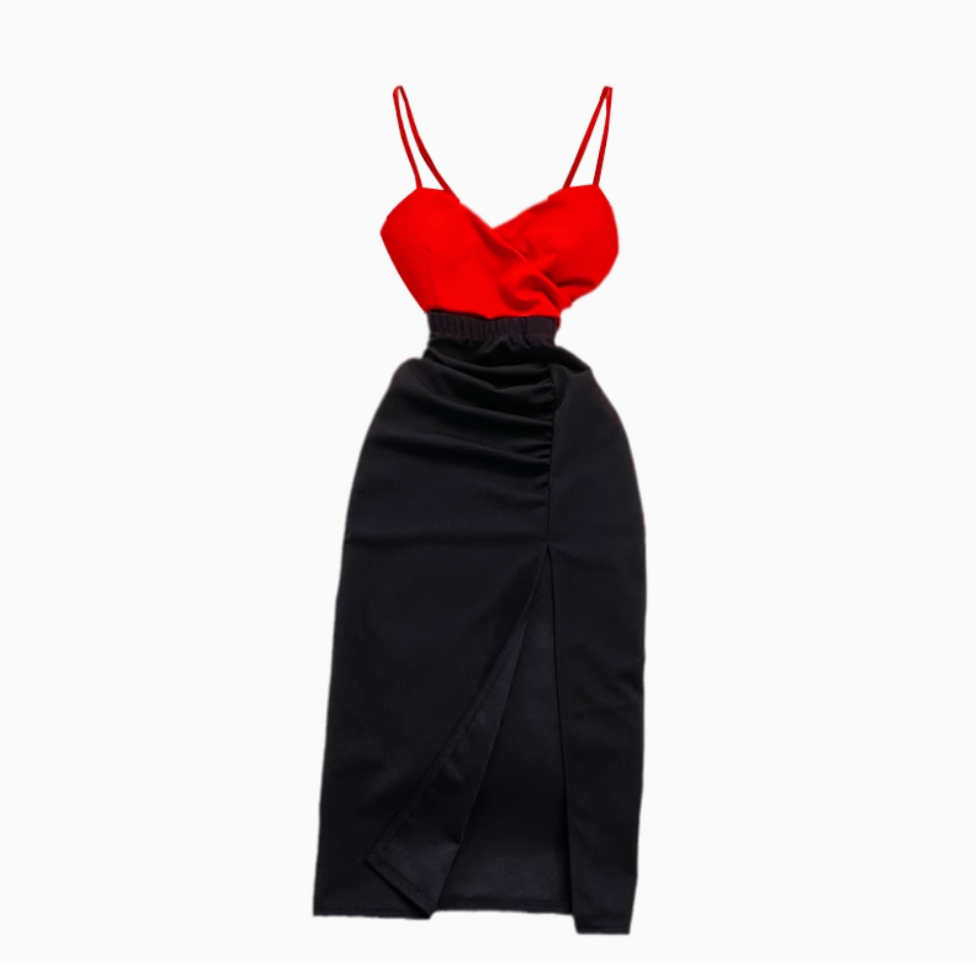 Elegant Color Blocking Patchwork Slip Dress