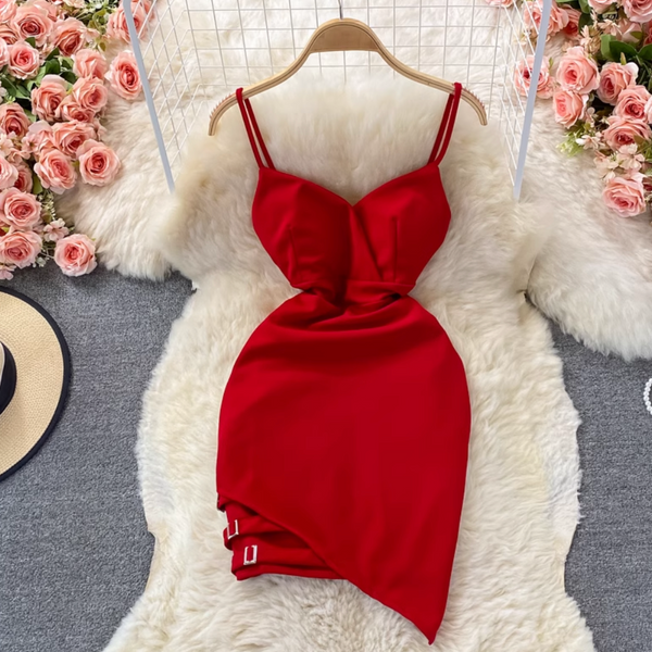Asymmetric V-neck Backless Slip Dress
