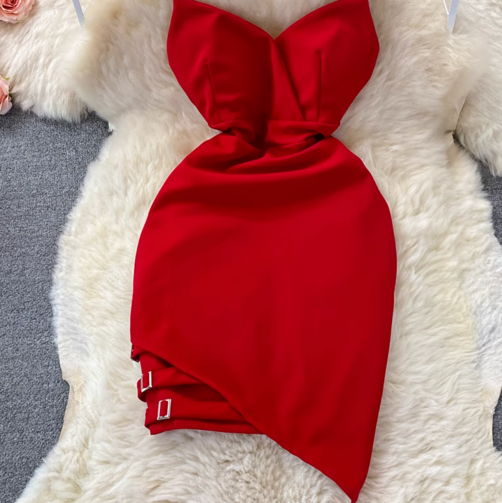 Asymmetric V-neck Backless Slip Dress