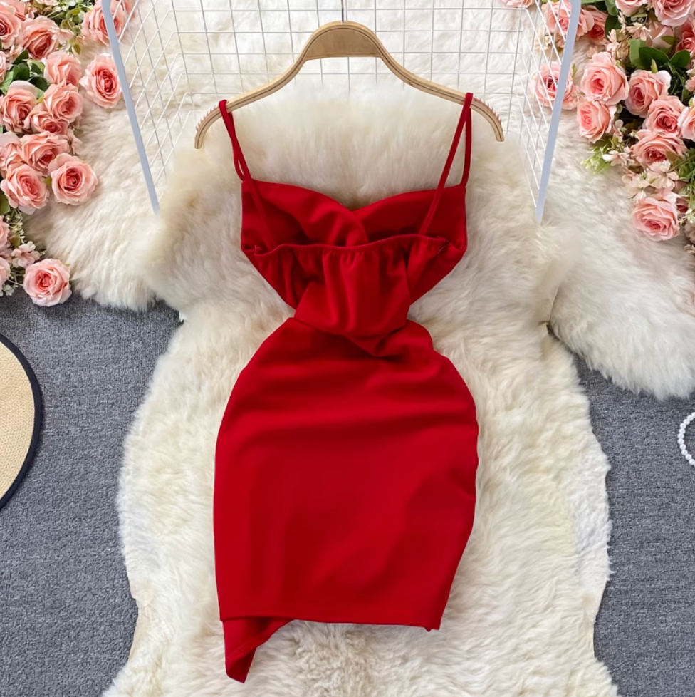 Asymmetric V-neck Backless Slip Dress