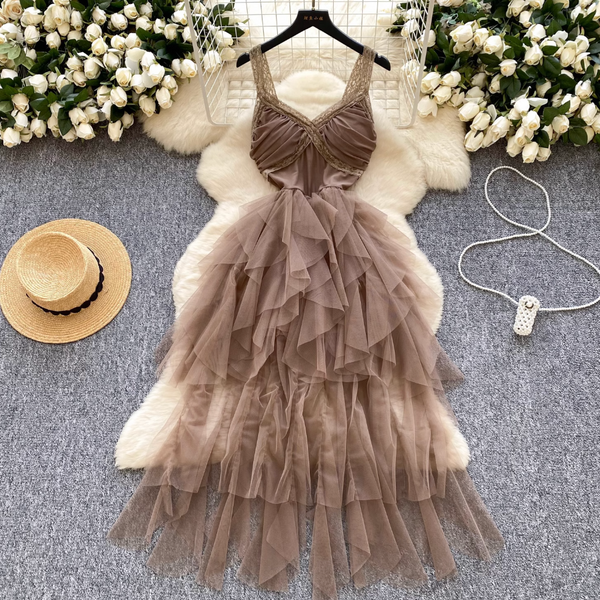 Premium Layered Puffy Mesh Slip Dress