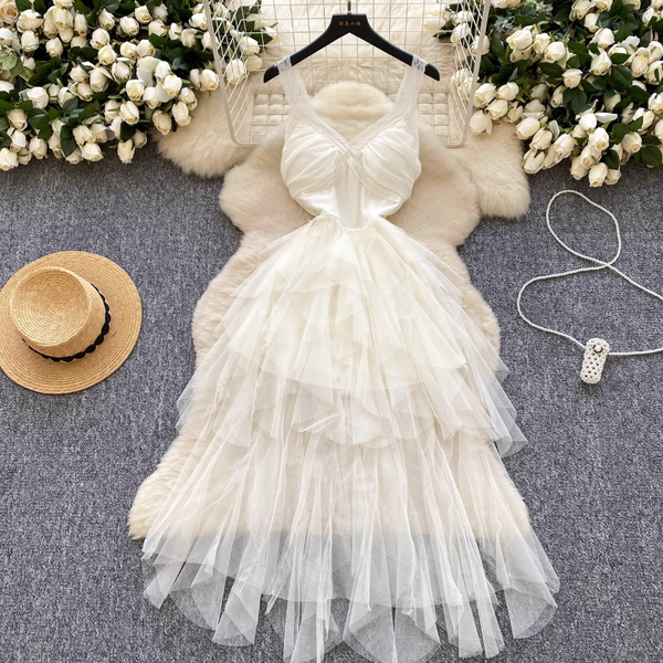 Premium Layered Puffy Mesh Slip Dress