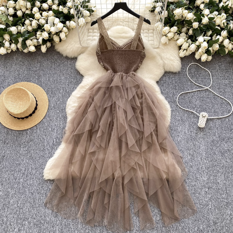 Premium Layered Puffy Mesh Slip Dress