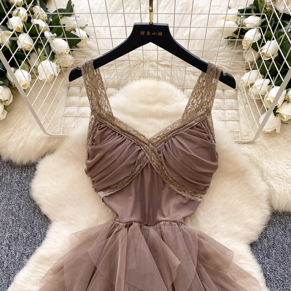 Premium Layered Puffy Mesh Slip Dress