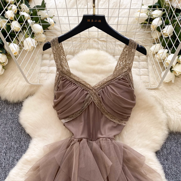 Premium Layered Puffy Mesh Slip Dress