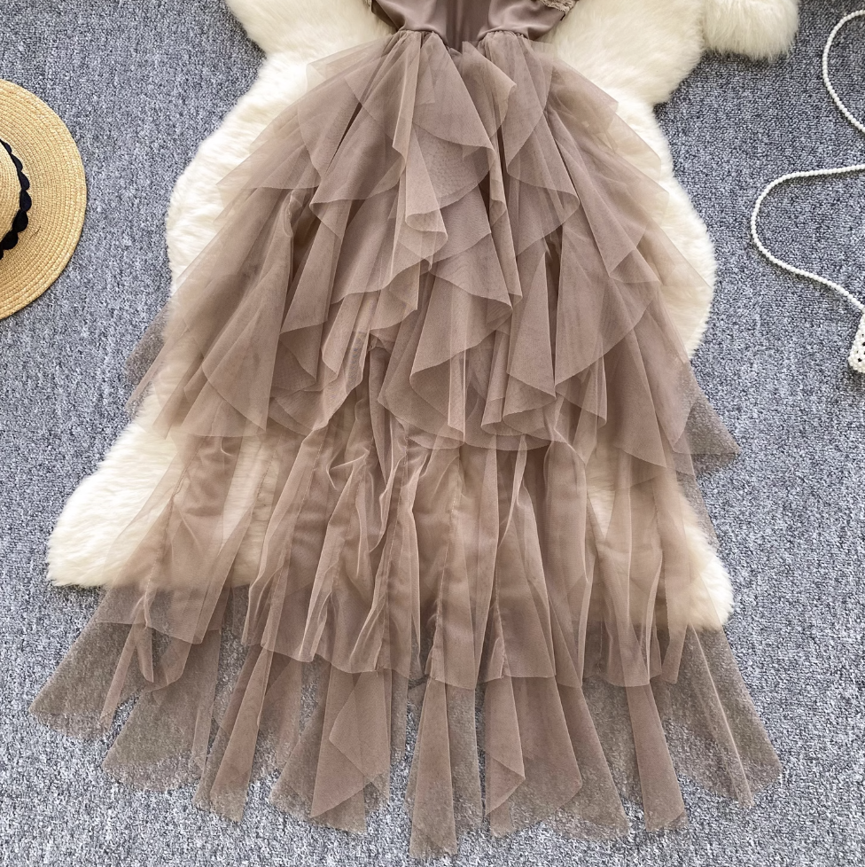 Premium Layered Puffy Mesh Slip Dress