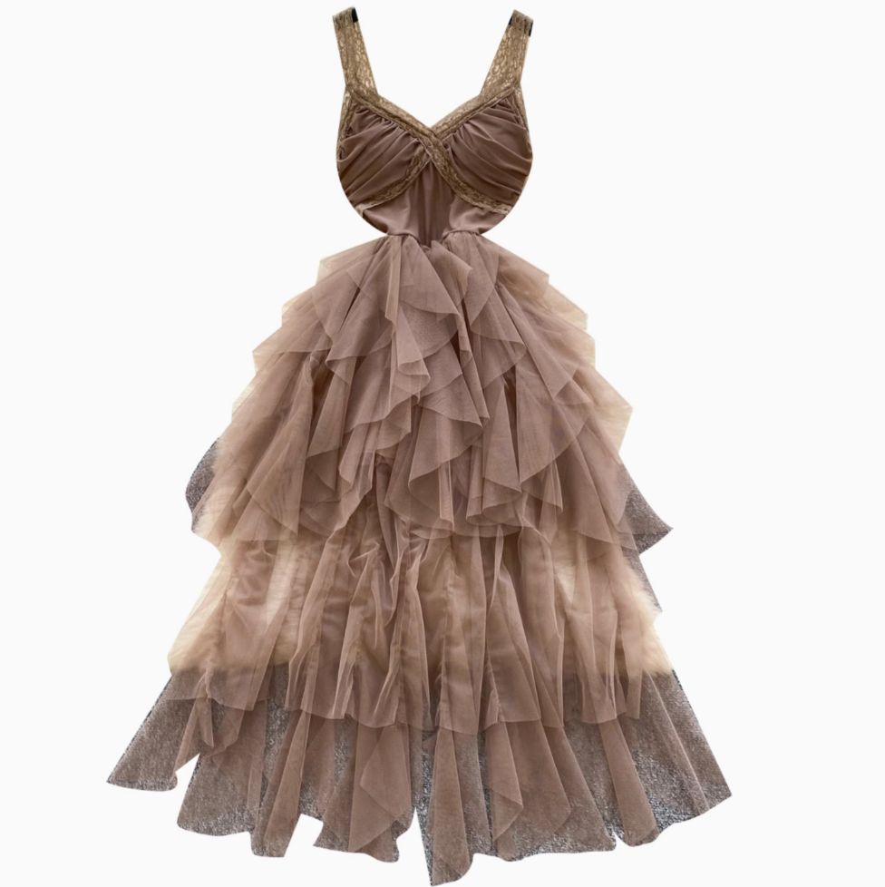Premium Layered Puffy Mesh Slip Dress