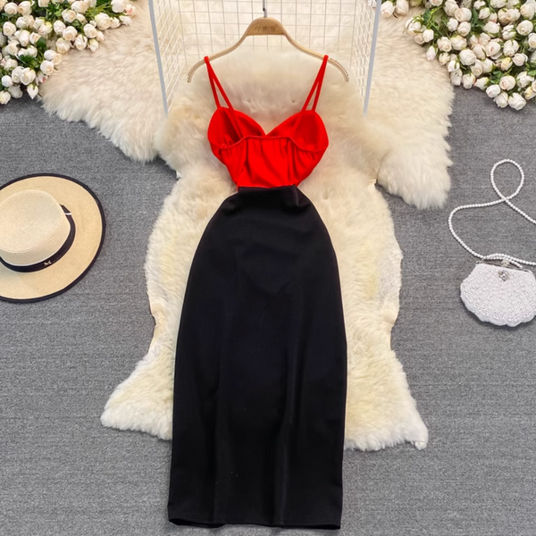 Elegant Color Blocking Patchwork Slip Dress