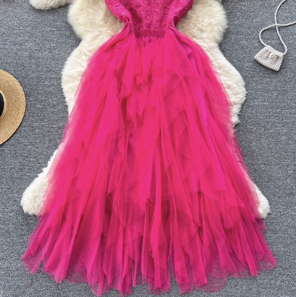 Niche V-neck Lace Patchwork Vest Dress