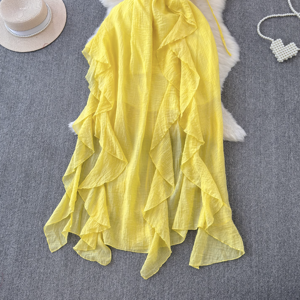 Fairy Yellow Ruffled Chiffon Slip Dress