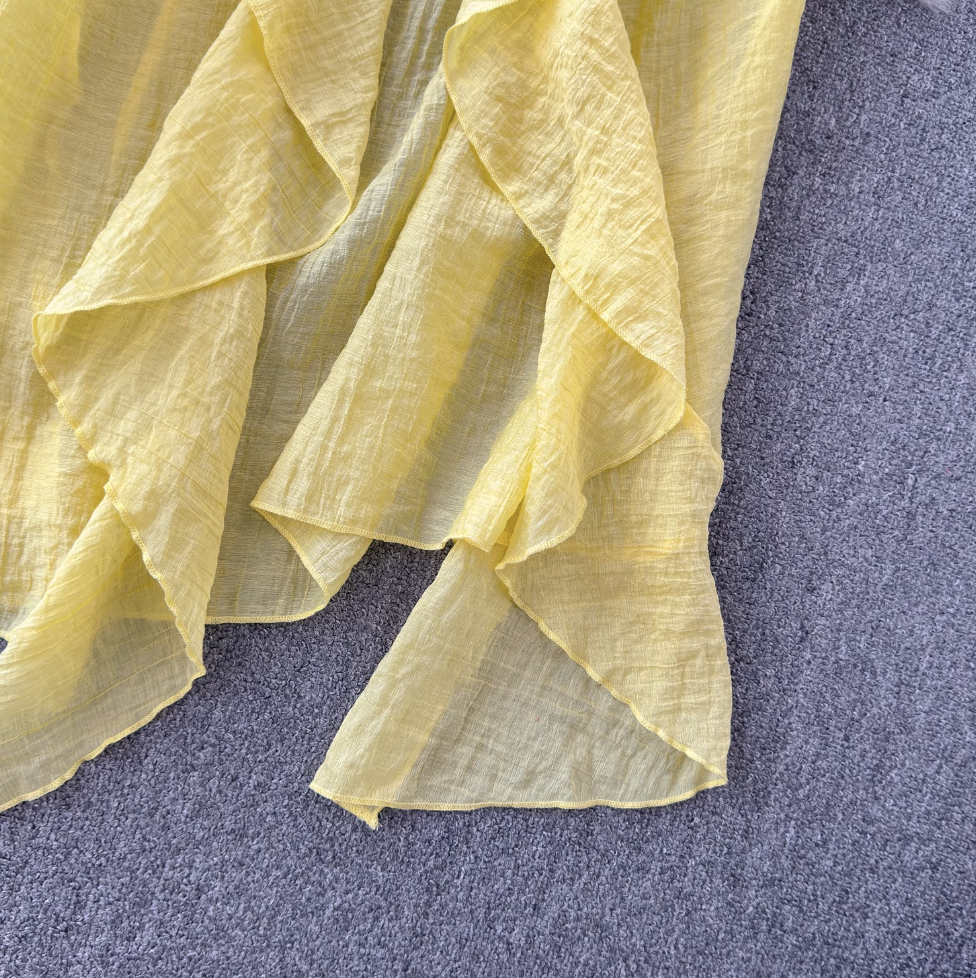 Fairy Yellow Ruffled Chiffon Slip Dress
