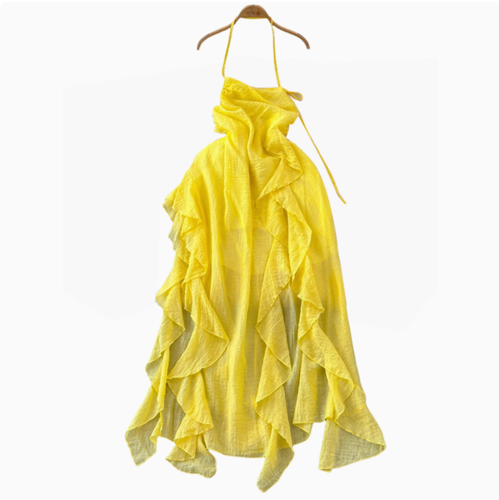 Fairy Yellow Ruffled Chiffon Slip Dress