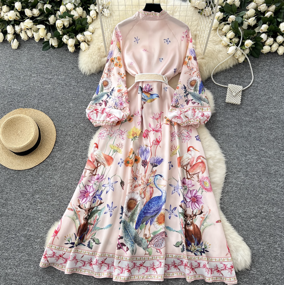 Courtly Single-breasted Floral Shirt Dress