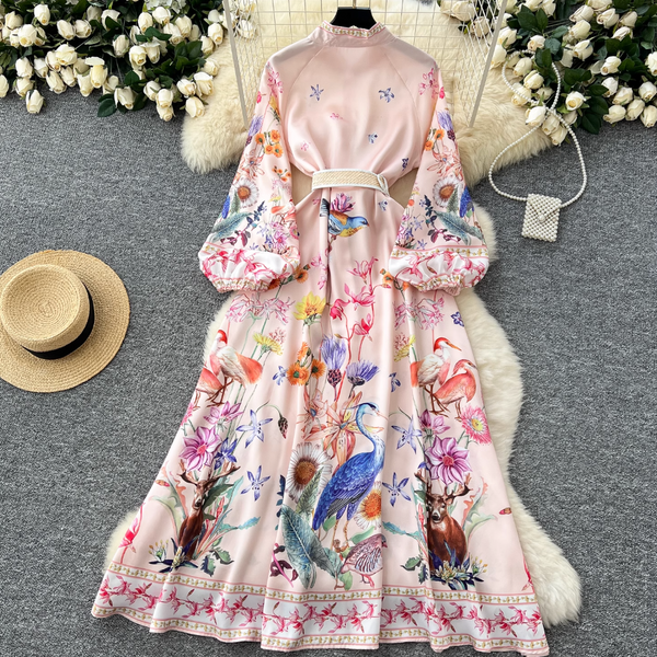 Courtly Single-breasted Floral Shirt Dress