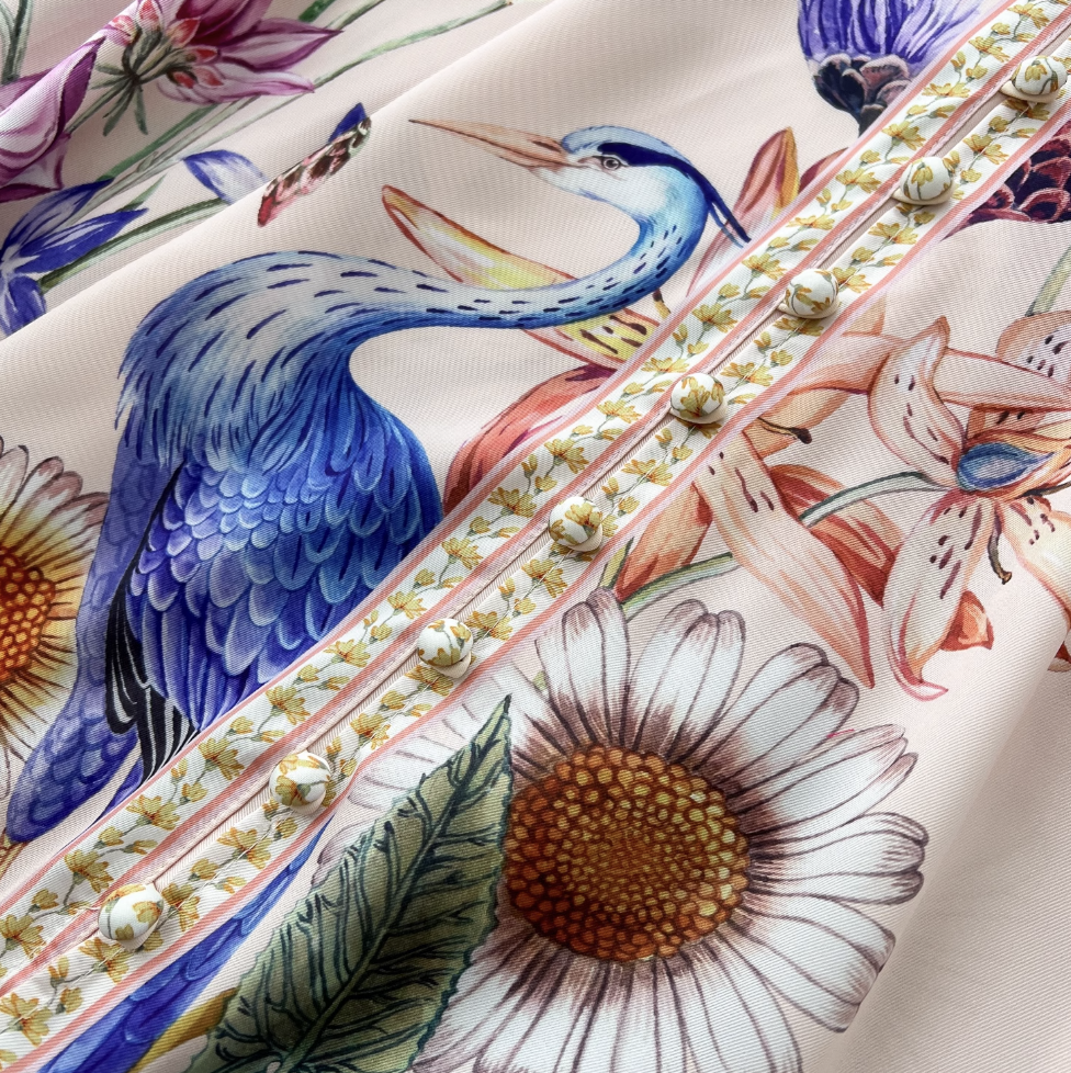 Courtly Single-breasted Floral Shirt Dress