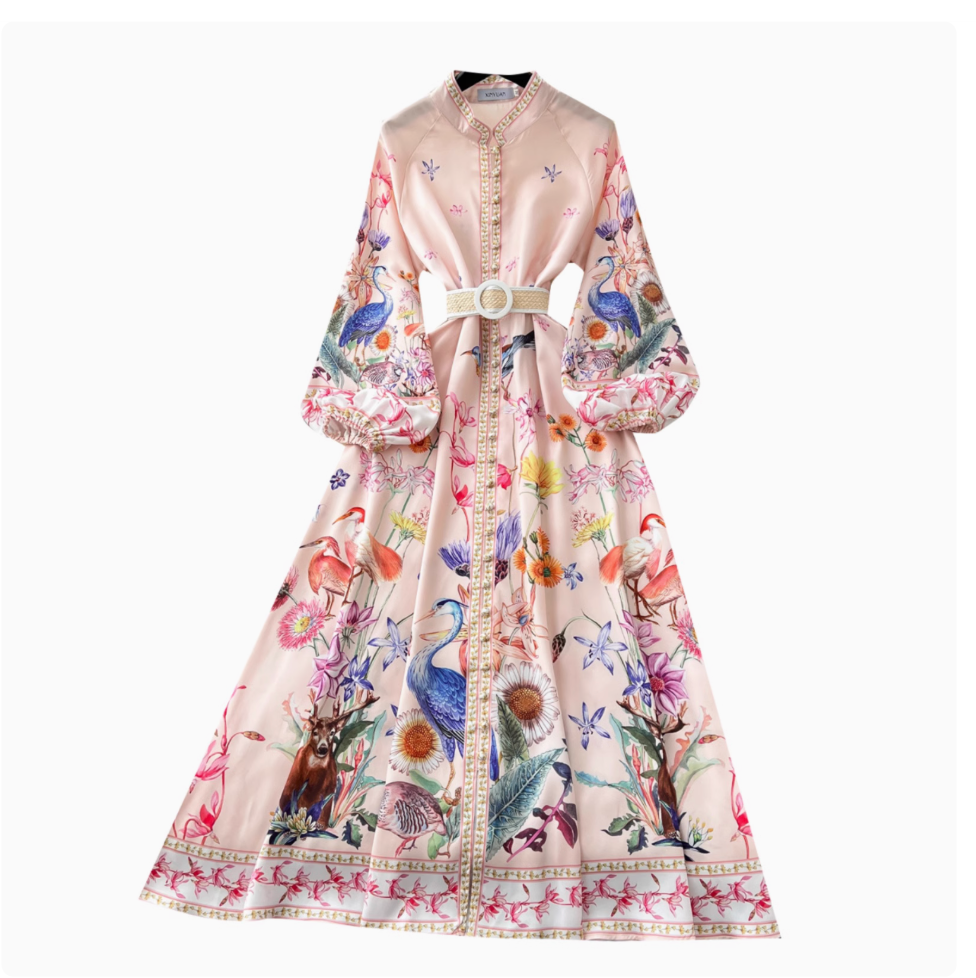 Courtly Single-breasted Floral Shirt Dress