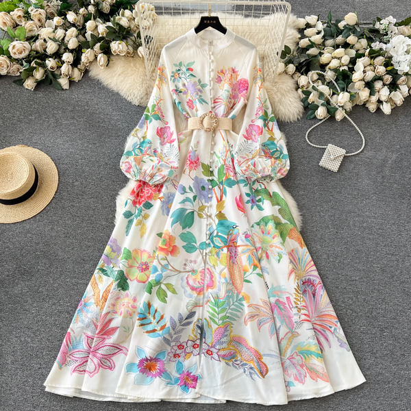 French Style Puffy Sleeve Floral Dress