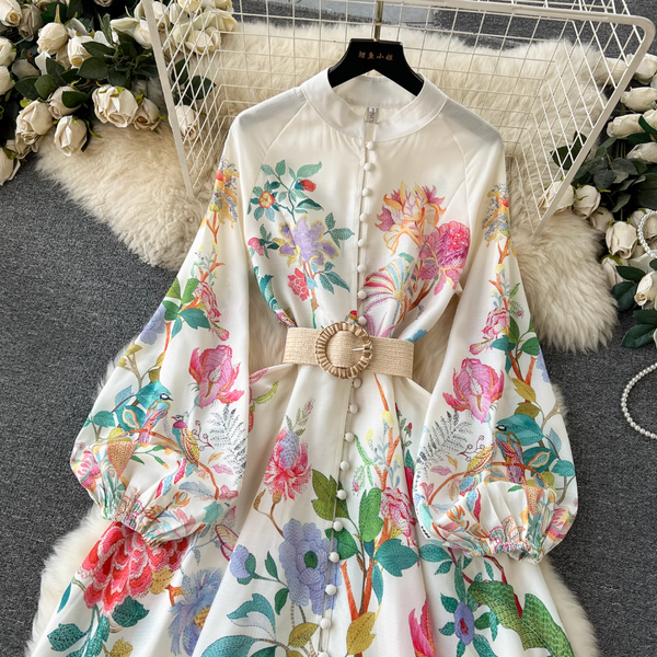 French Style Puffy Sleeve Floral Dress