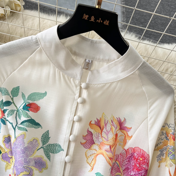 French Style Puffy Sleeve Floral Dress