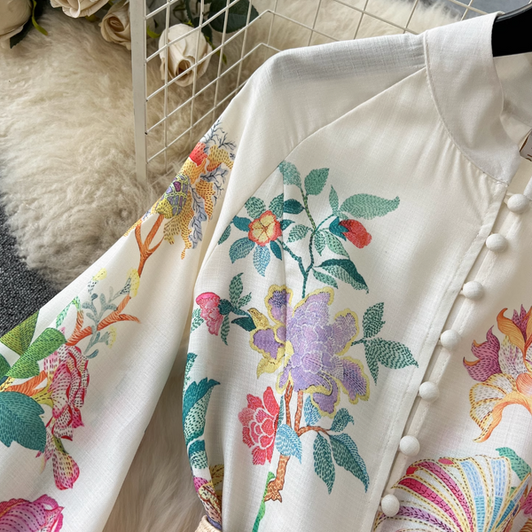 French Style Puffy Sleeve Floral Dress
