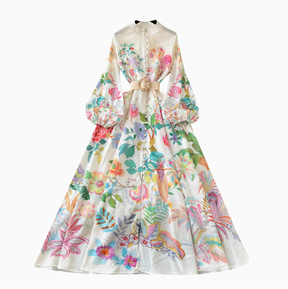 French Style Puffy Sleeve Floral Dress