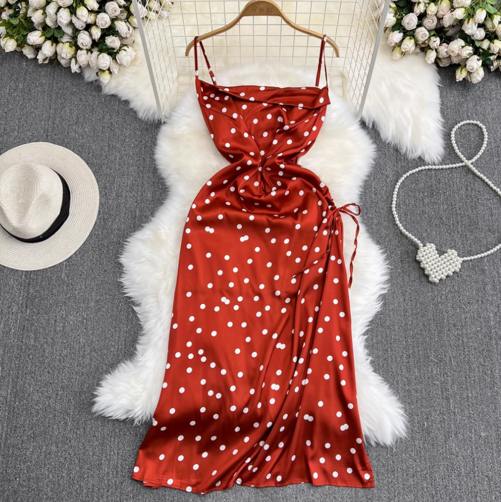 Polka Dot Drawstring Slip Dress