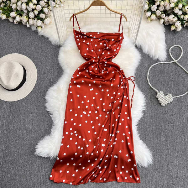 Polka Dot Drawstring Slip Dress