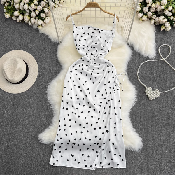 Polka Dot Drawstring Slip Dress